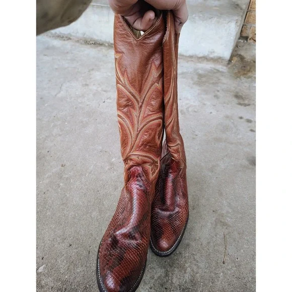 Vintage Hyer Cowboy Exotic Snake Skin Boots Women's Size 7 Red Western